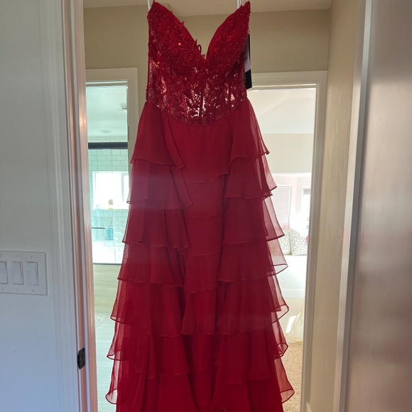 Sherri Hill 56162 Elegant Strapless Red long dress - Picture 5 of 8